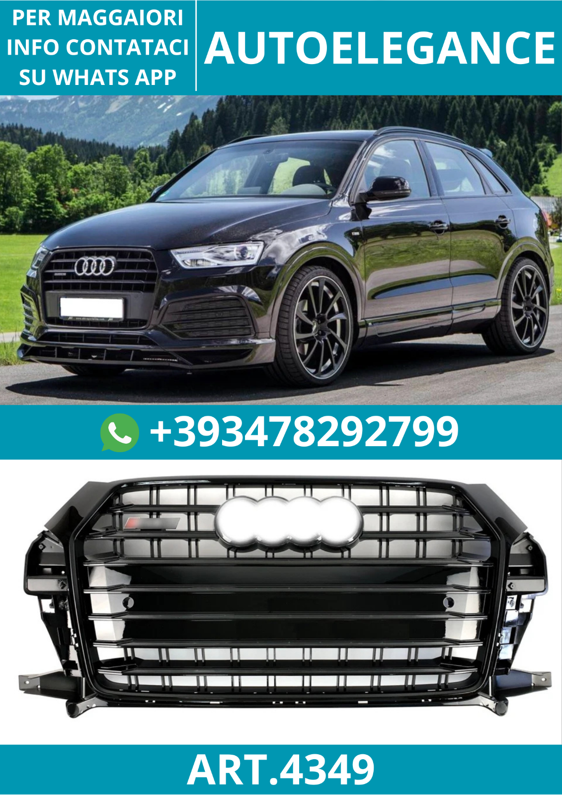 ART.4349 GRIGLIA ANTERIORE NIDO DAPE STILE SQ3 NERA PER AUDI Q3 8U 2014-2018
