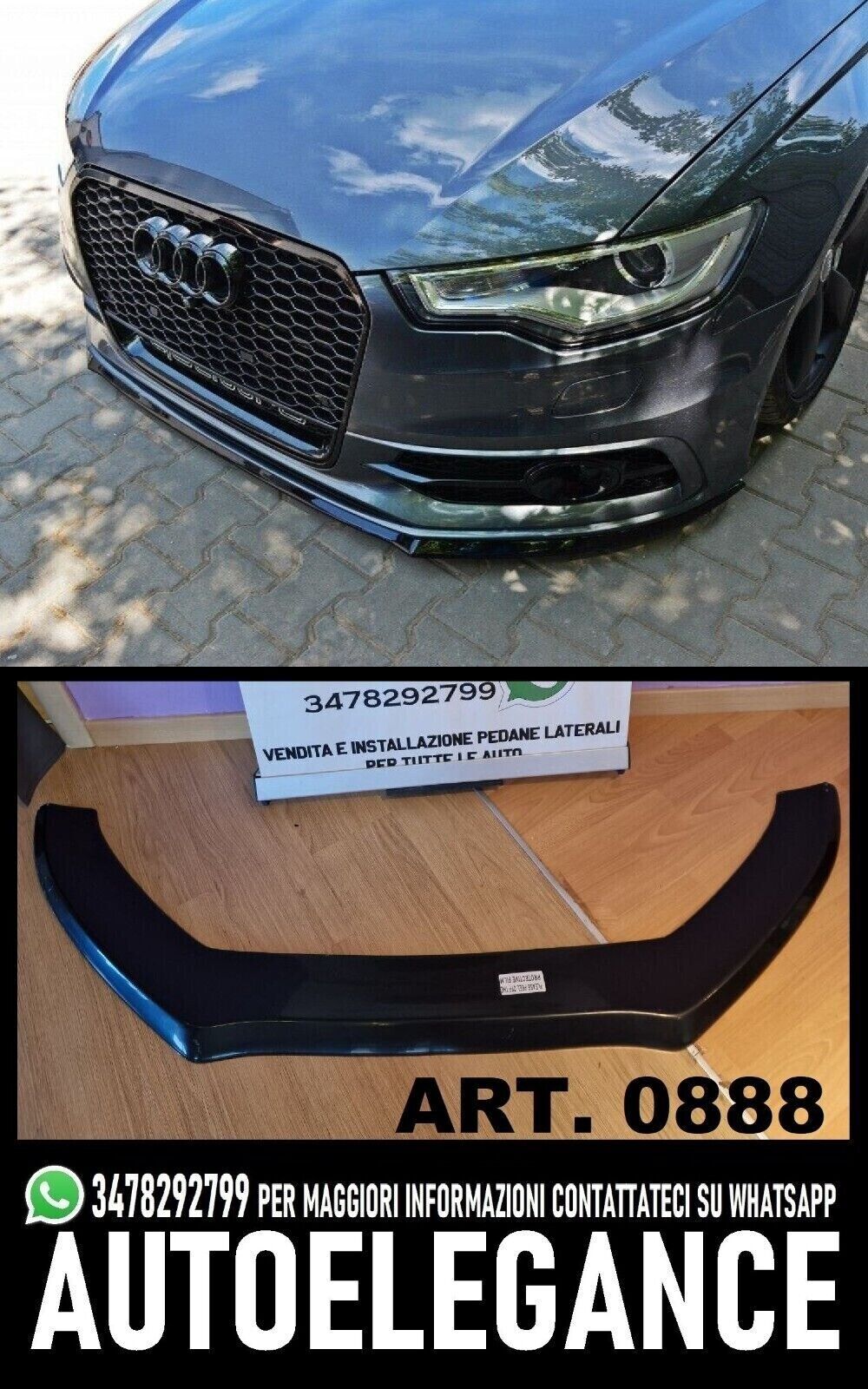 FRONTSPLITTER AUDI A6 2011-2016 MIT STO&szlig;STANGE SLINE S6 - ABS SCHWARZGL&Auml;NZEND
