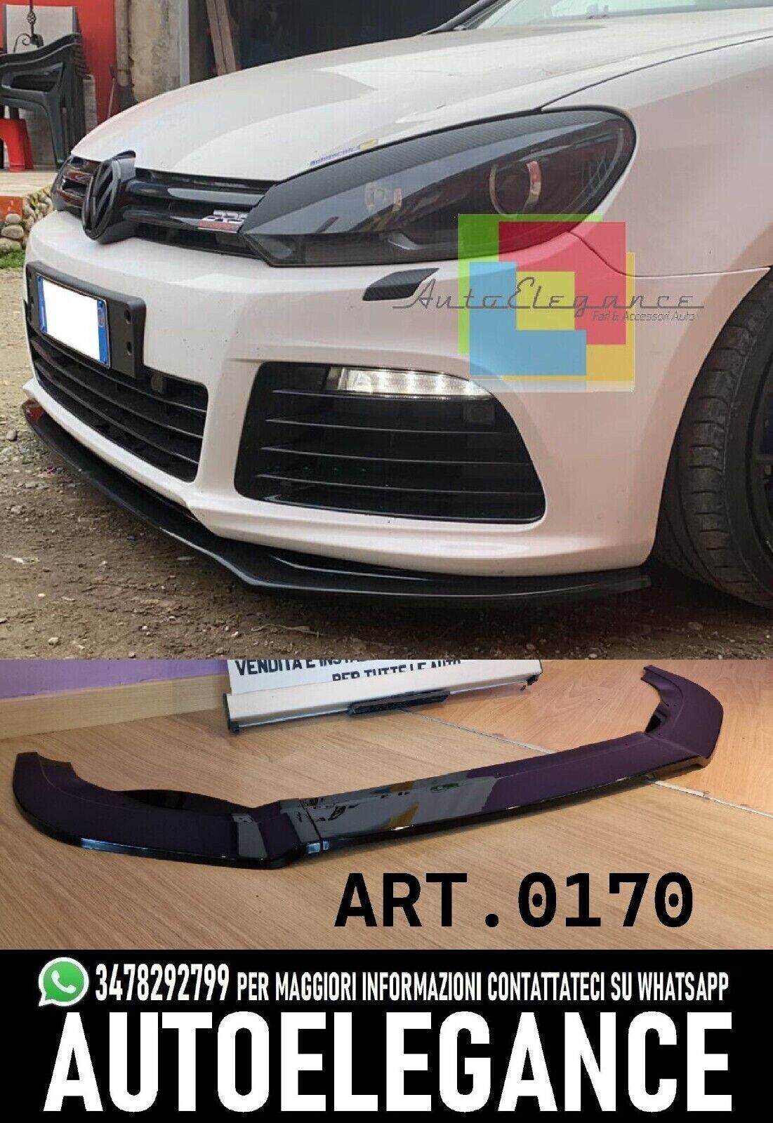 3-TEILIGER TEILER F&Uuml;R VW GOLF 6 RLINE GL&Auml;NZEND SCHWARZ