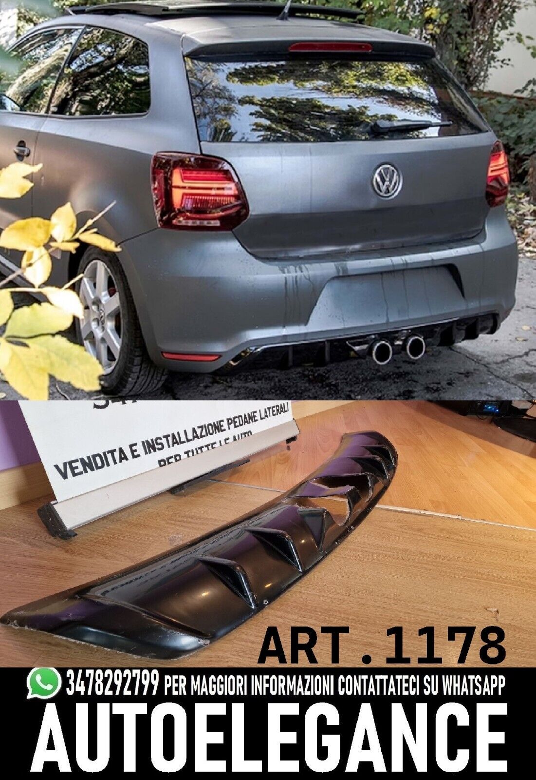 Diffusor Passend F&uuml;r Polo 6C 2014-2017 Standard Look R400 Schwarz Gl&auml;nzend