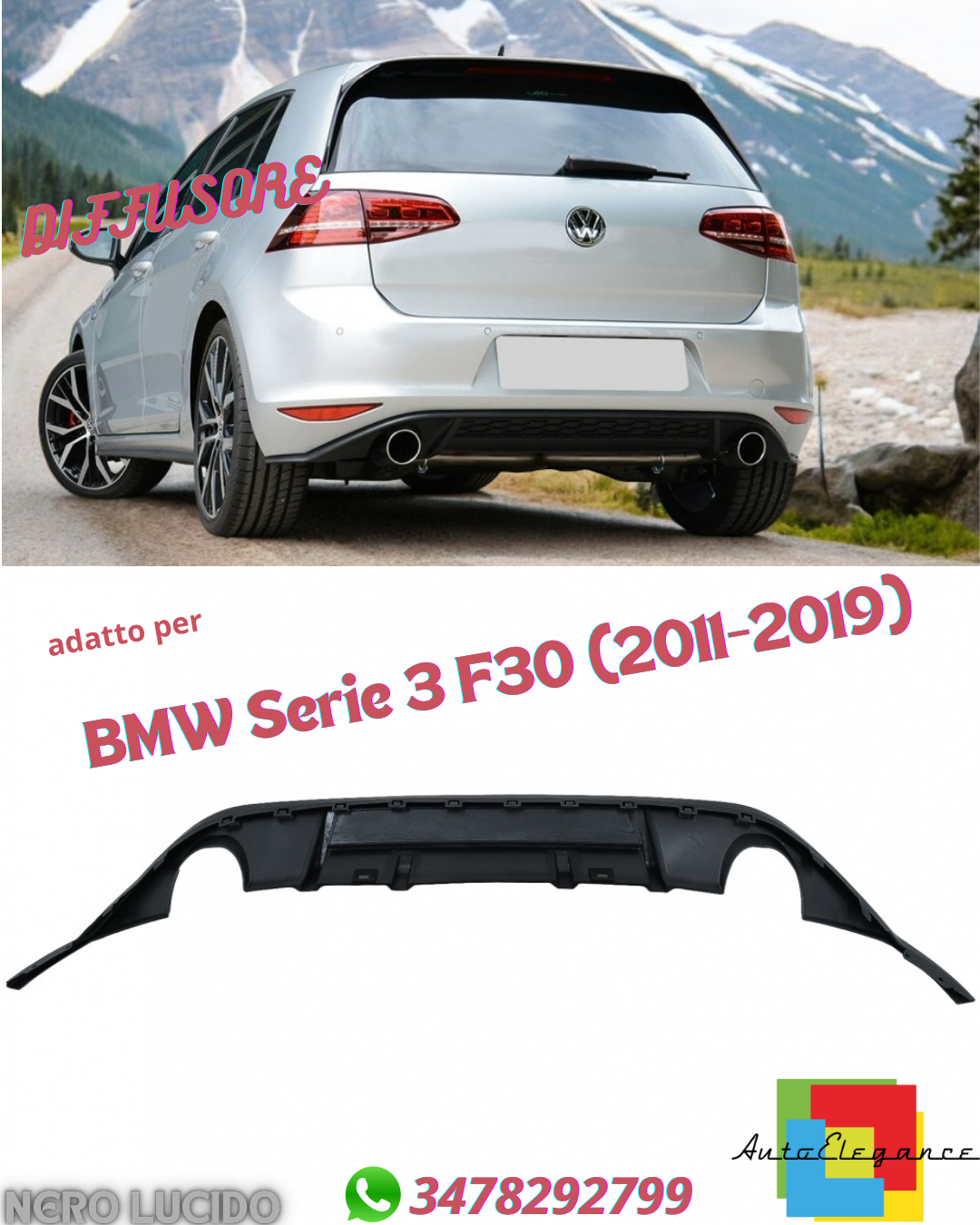 Diffusore con doppia uscita per terminali di scarico adatto per VW GolF VII