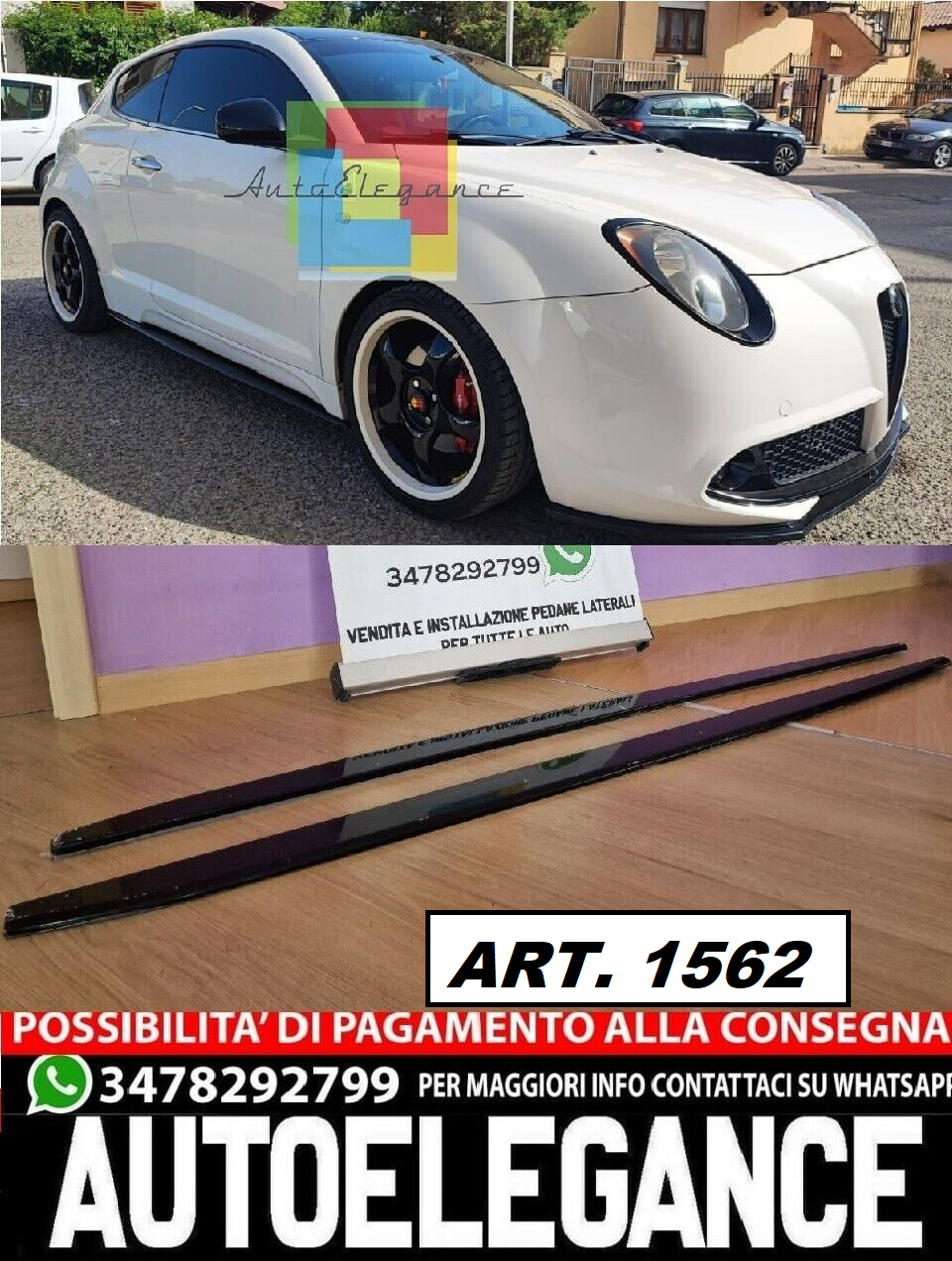 1562 ALFA ROMEO MITO FLAPS SOUS MINIGONNES ABS NOIR BRILLANT SPLITTER 0413