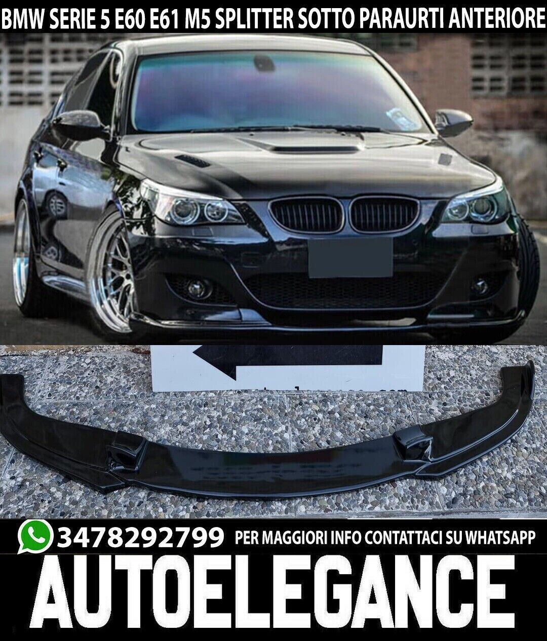 NIEDRIGER STO&szlig;STANGE BMW 5ER E60 E61 M5 FRONTSTO&szlig;STANGE SPLITTER ABS SCHWARZGL&Auml;N