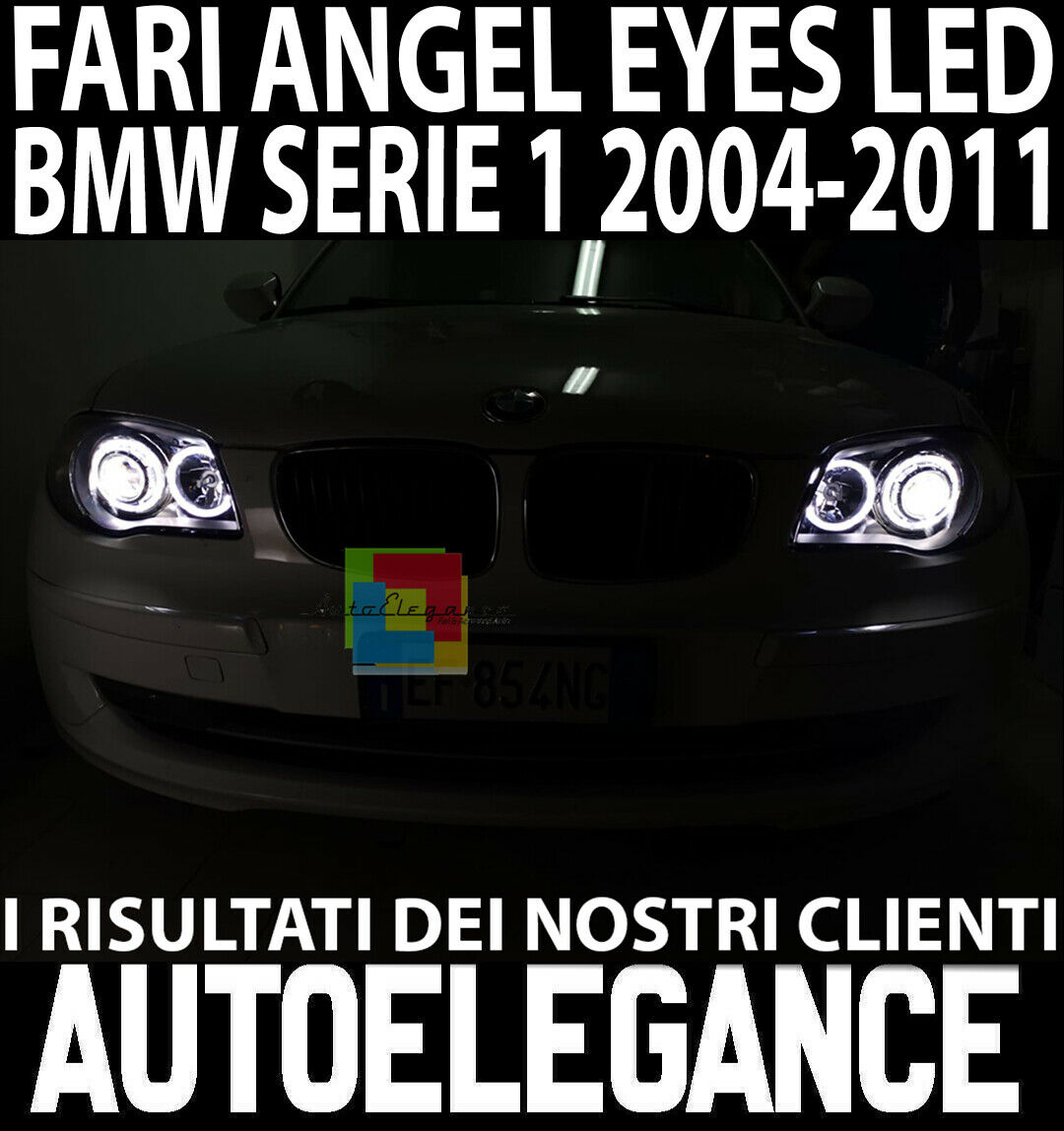 FARI NERI ANELLI ANGEL EYES LED BMW SERIE 1 E81 E82 E87 E88 04-11 LED BIANCHI -N