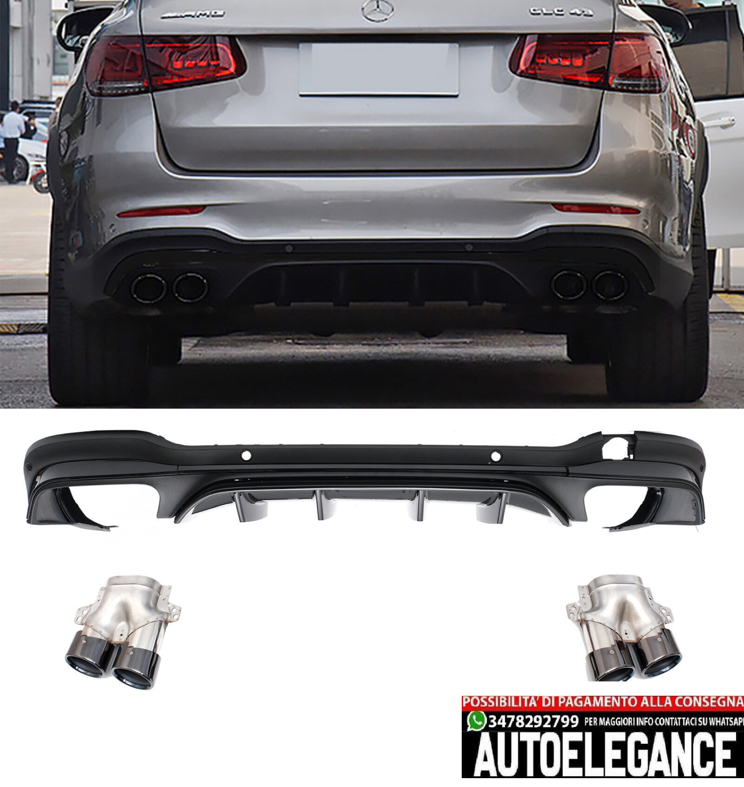 Rear Diffuser Tube Arriere pour Mercedes Glc X253 Black 43 AMG Look Night Paquet