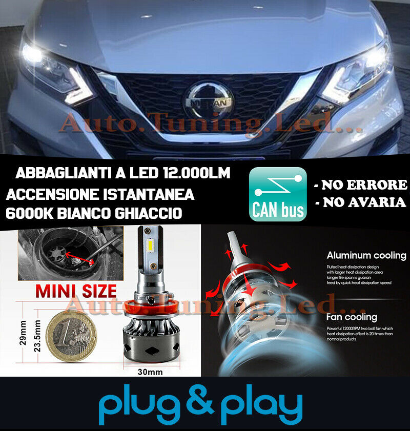 LAMPADE ANABBAGLIANTI LED NISSAN QASHQAI J11 RESTYLING 6000K 12.000LUMEN CAMBUS