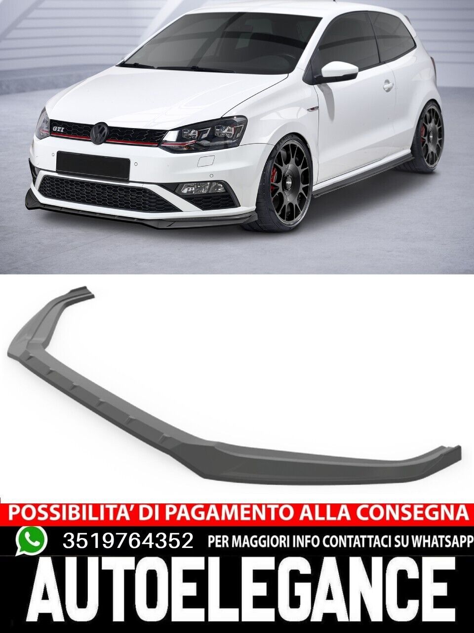SPOILER-SPLITTER PASSEND F&Uuml;R VW Polo 5 Typ 6C GT SCHWARZGLANZ-OPTIK, SPORTLICHES