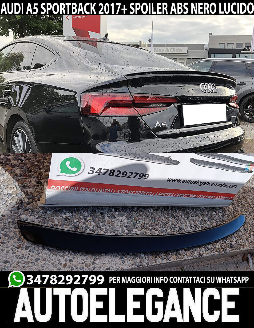 Heckspoiler Motorhaube Audi A5 F5 Sportback 2016 + ABS S5 S Line Schwarz