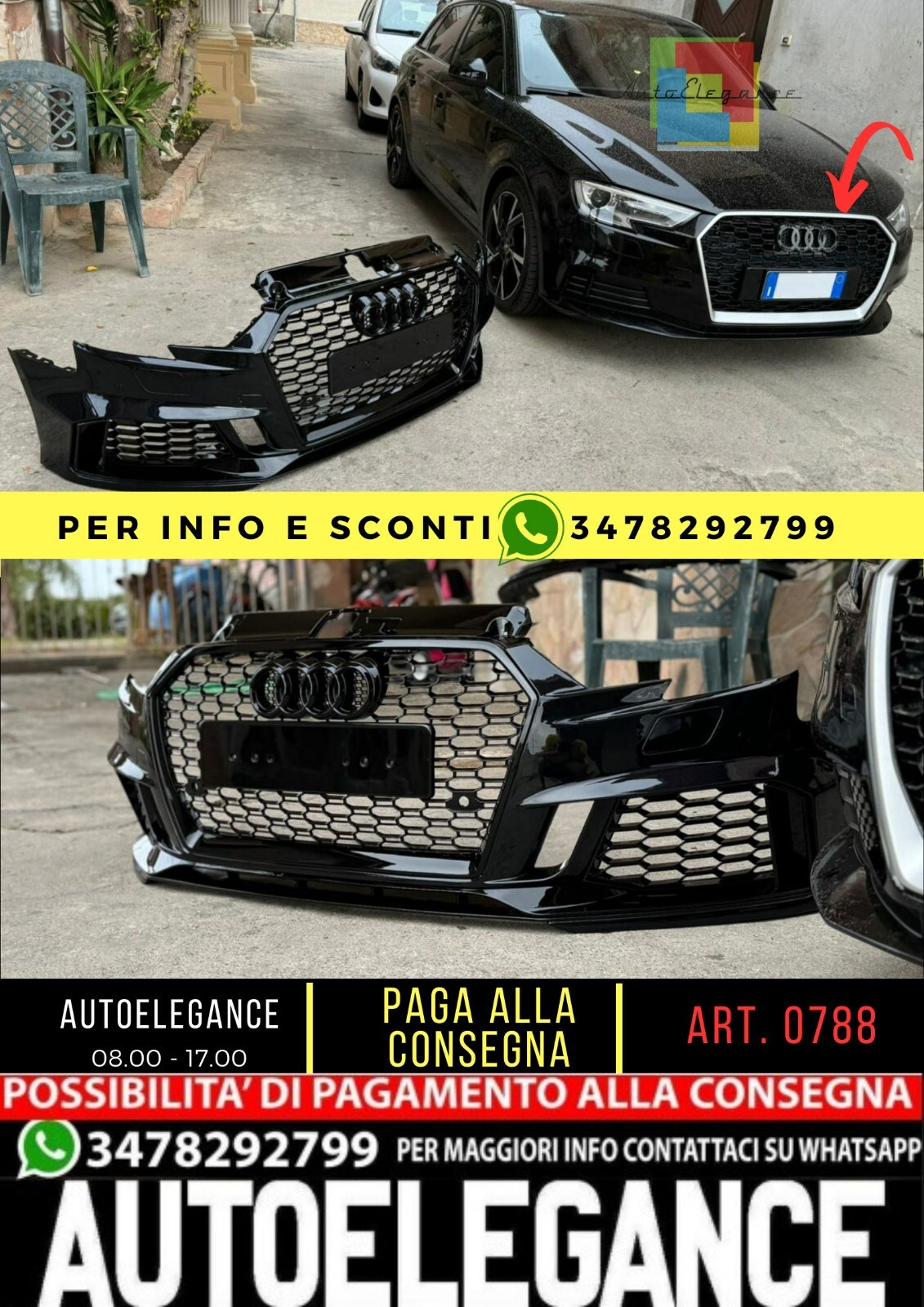 ART. 0788 PARAURTI ANTERIORE A3 8V 2017-2020 HATCHBACK LOOK RS3