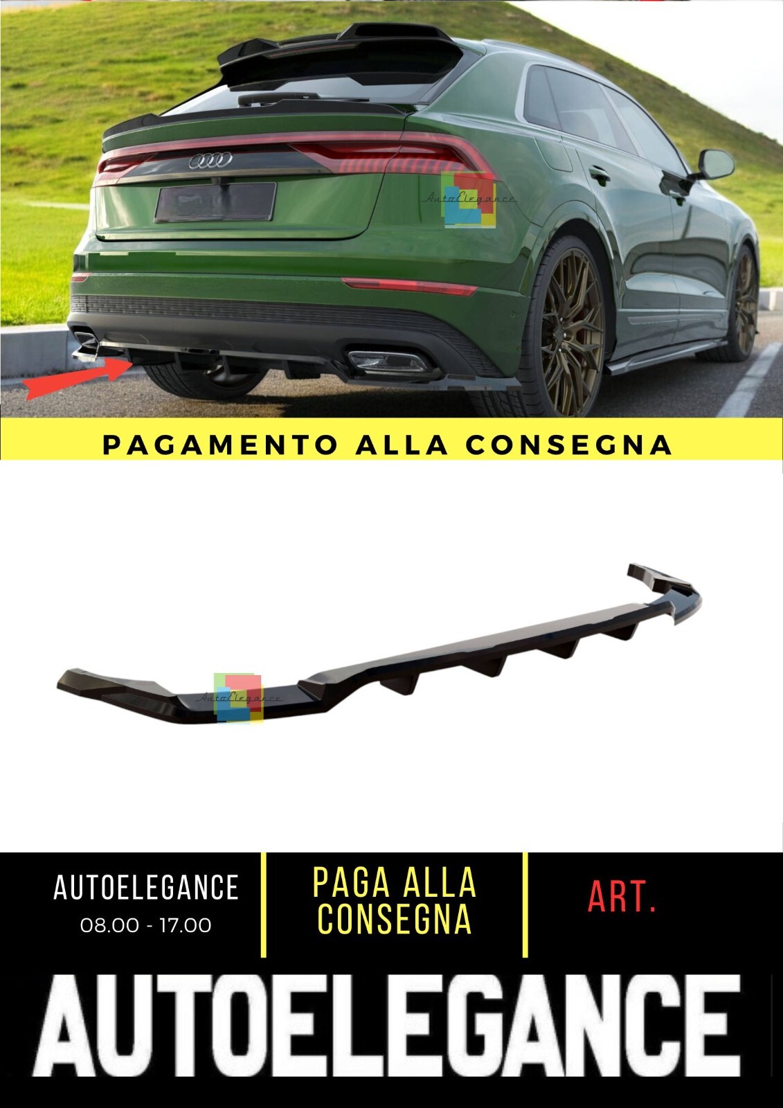 Splitter posteriore (con barre verticali)adatto per Audi Q8 Mk1 Facelift
