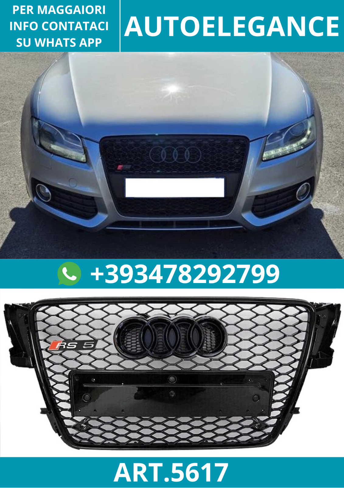ART.5617 GRIGLIA ANTERIORE RS5 A NIDO D’APE PER AUDI A5 / S5 8T 2007–2011