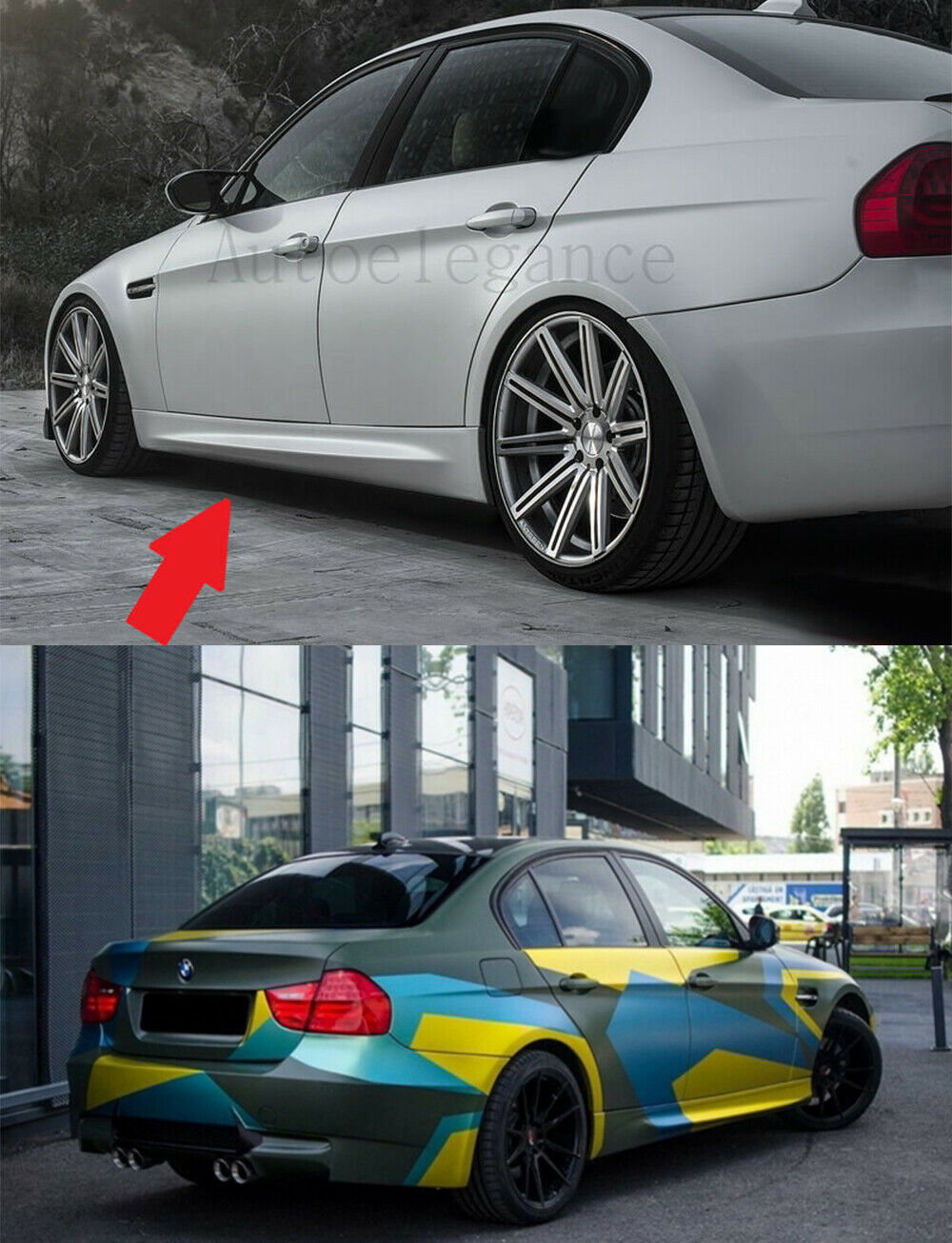 MINIGONNE LATERALI BMW SERIE 3 E90 E91 04-12 SPOILER SOTTO PORTA LOOK M3 ABS