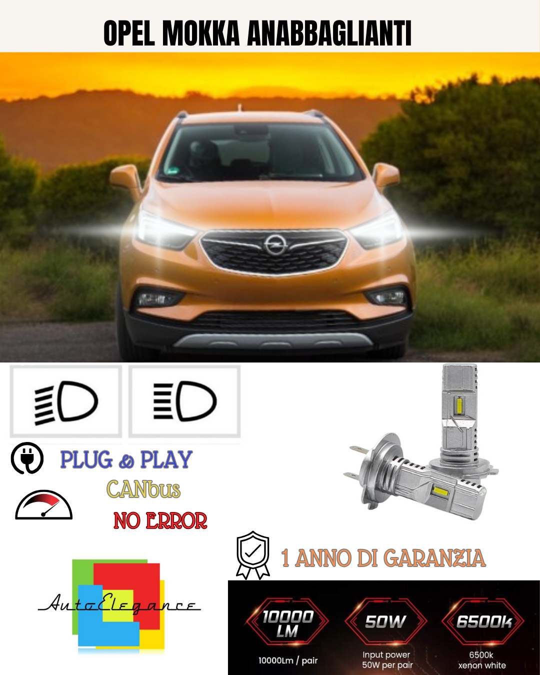 KIT FULL LED OPEL MOKKA H7 6000K BIANCO ANABBAGLIANTI