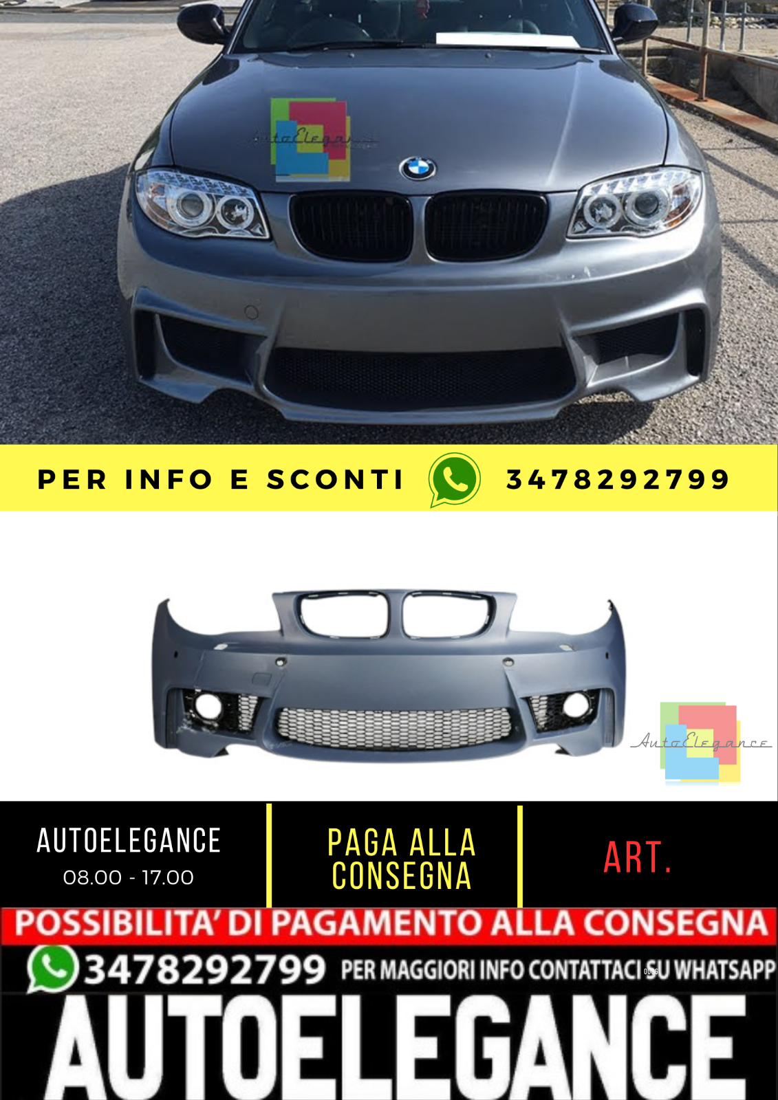 ??Paraurti anteriore sportivo 1M Look con SRA per Bmw 1 E81, E82, E87, E88 ??
