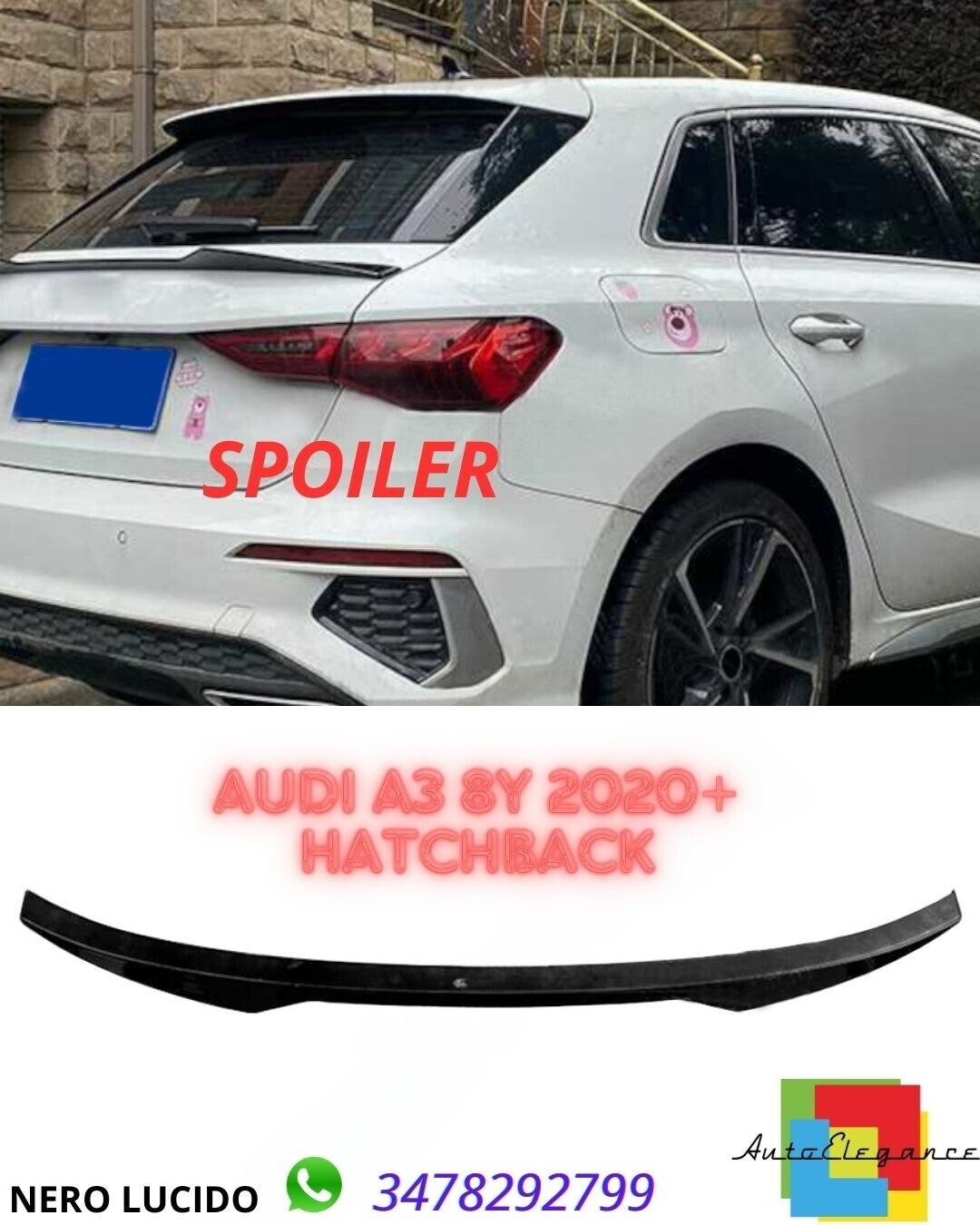 ?? Aler&oacute;n negro brillante adecuado para Audi A3 8Y 2020+ Hatchback??