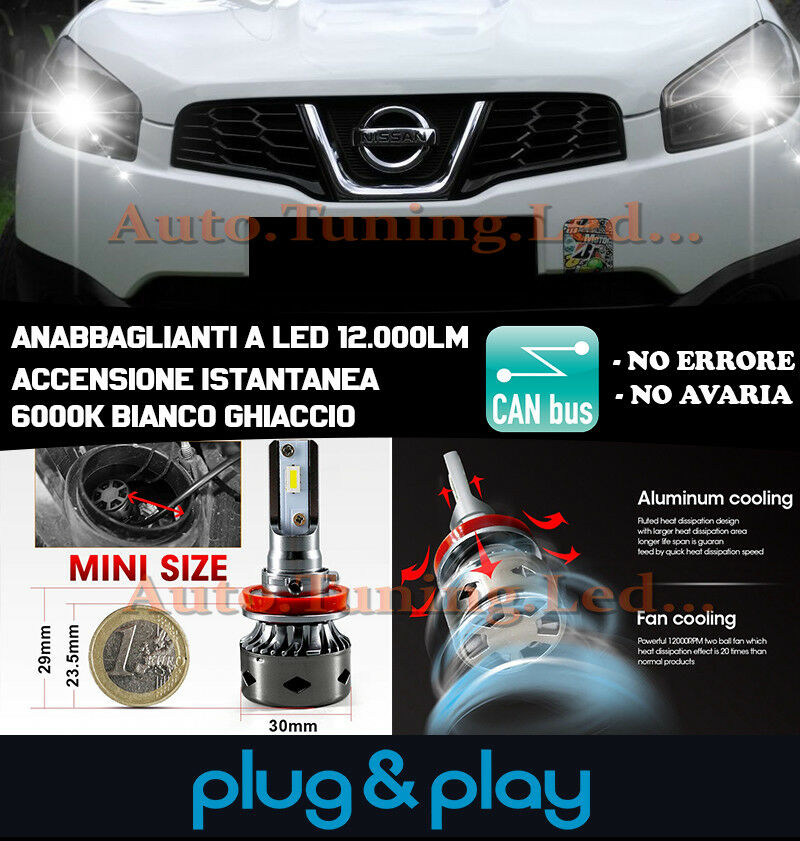 LAMPADE ANABBAGLIANTI LED NISSAN QASHQAI J10 ISTANTANEO NO AVARIA 12.000LM