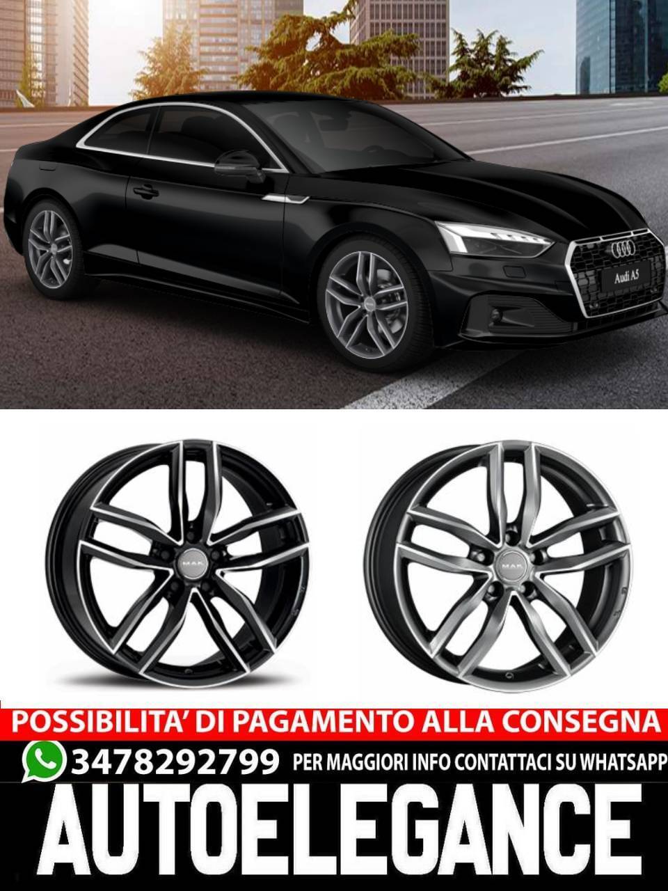 CERCHI CERCHIO IN LEGA 18" 19" Adatto per AUDI A5 MAK SARTHE NERO