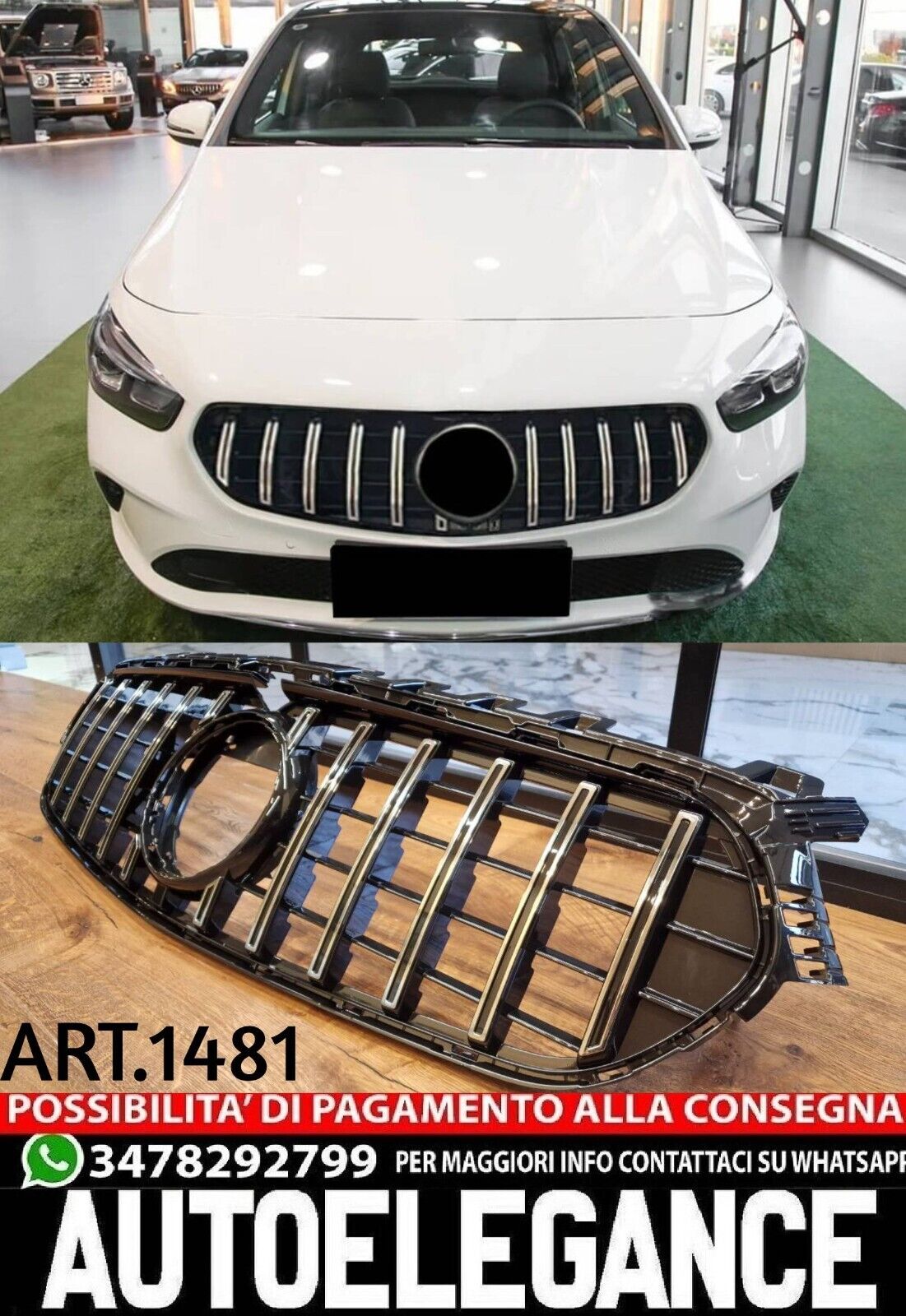 GRIGLIA ADATTA PER MERCEDES  CLASSE B W247 STANDARD LOOK CROMATA CON CAMERA