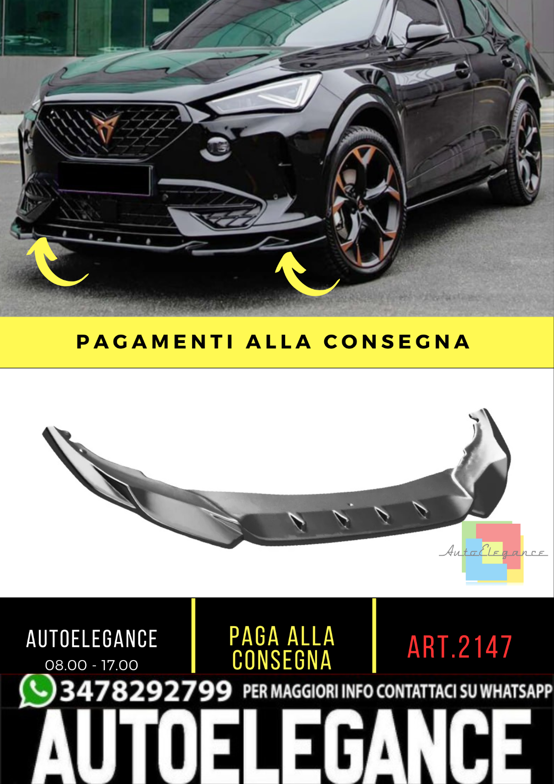 2147 SPLITTER ADATTO PER CUPRA FORMENTOR 2020-2024 NERO LUCIDO V3