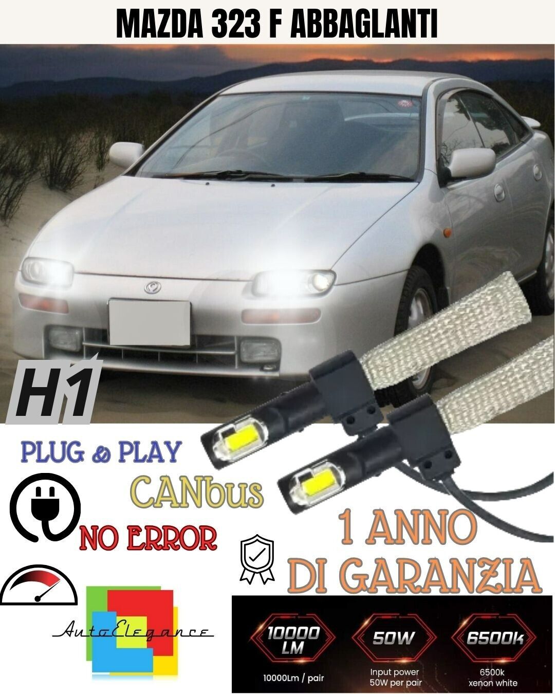 KIT FULL LED MAZDA 323 F LAMPADE LED H1 6000K BIANCO GHIACCIO ABBAGLIANTE