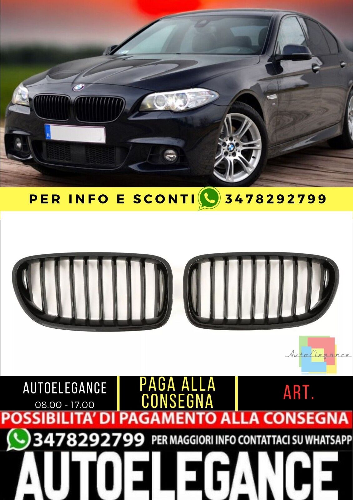 Grille Noir Poli Adapt&eacute; Pour BMW Serie 5 F10 F11