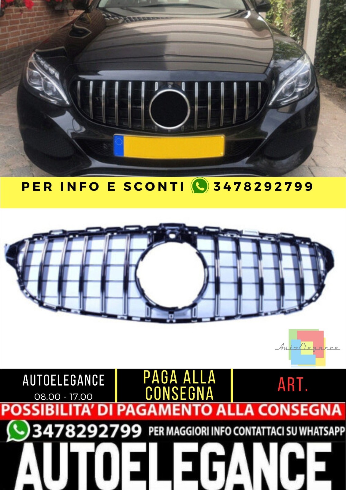 Griglia compatibile con Mercedes-benz classe C W205 Nero PANAMERICANA