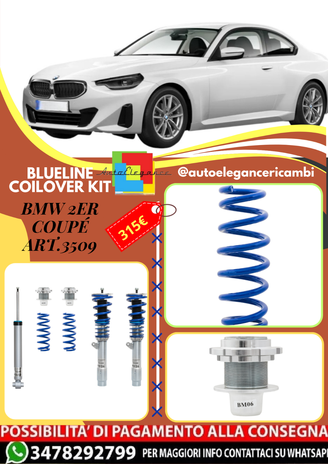 Art.3509 Kit assetto sportivo a ghiera BlueLine adatto per BMW 2er Coupé