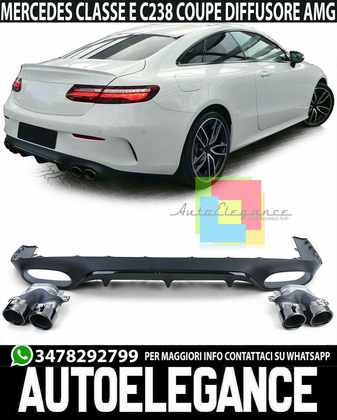 Sous Pare-Chocs Mercedes Classe E C238 Diffuseur Arri&egrave;re AMG + Terminaux