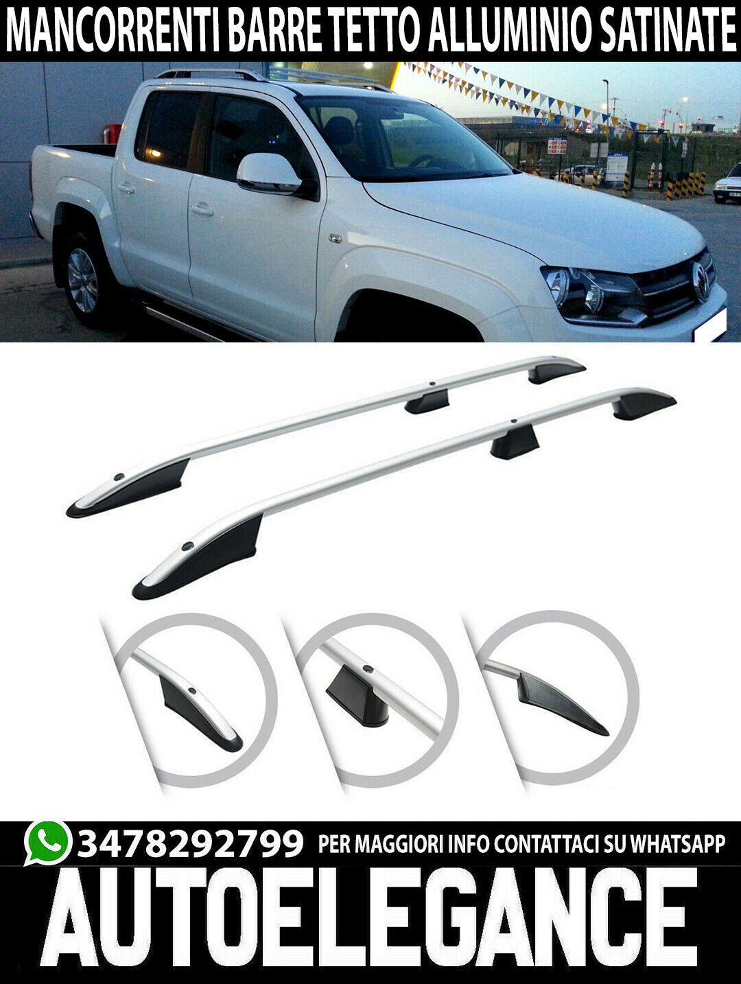 VW AMAROK 2010- BARRE SUL TETTO MANCORRENTI SATINATE PORTAPACCHI