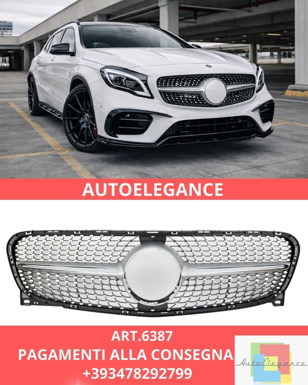 ART.6387 Calandre noire compatible avec Mercedes X156 GLA DIAMANT