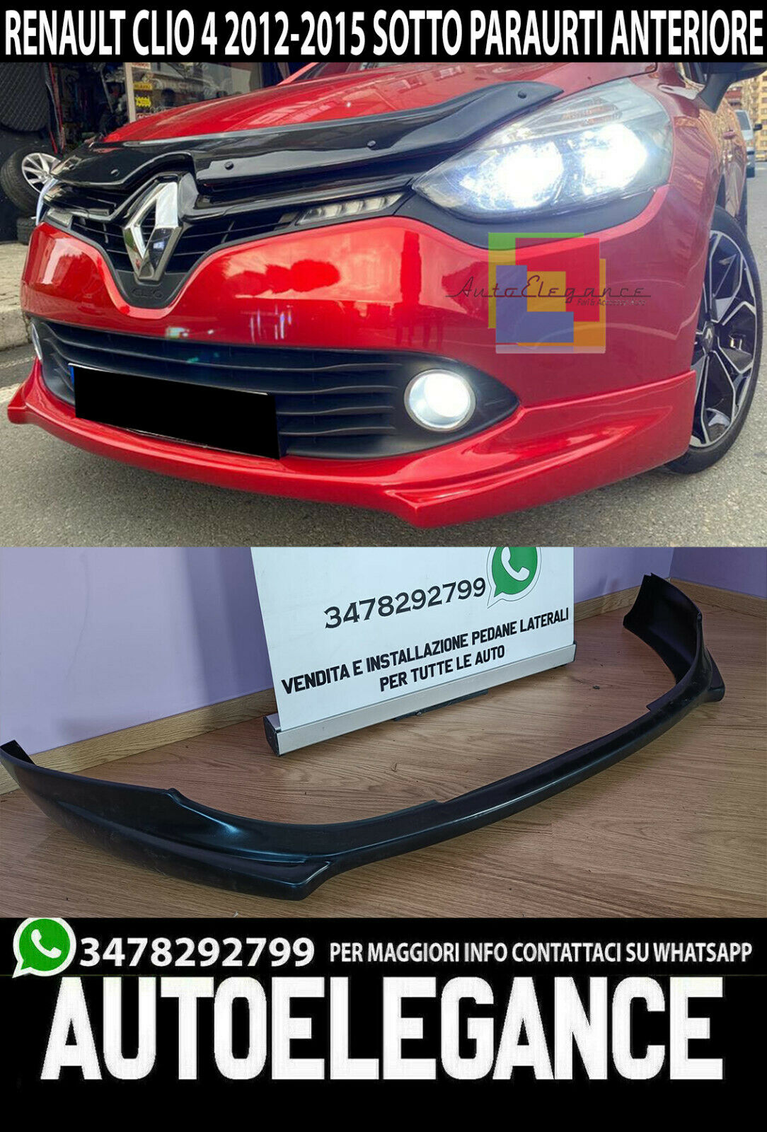Renault Clio IV 2012-2015 Unten Sto&szlig;stange Vorne IN ABS Look Sport Rs