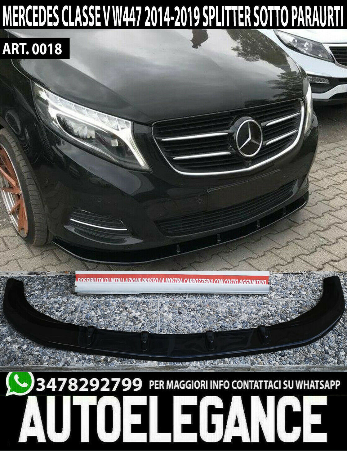 Unten Sto&szlig;stange Vorne f&uuml;r Mercedes V W447 2014-2019 Splitter ABS Schwarz