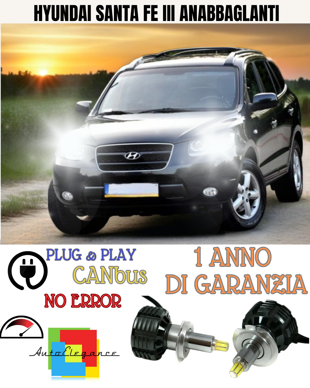 Set Full LED Cruce H7 6000K LED Canbus Para Lenticular 360 Hyundai