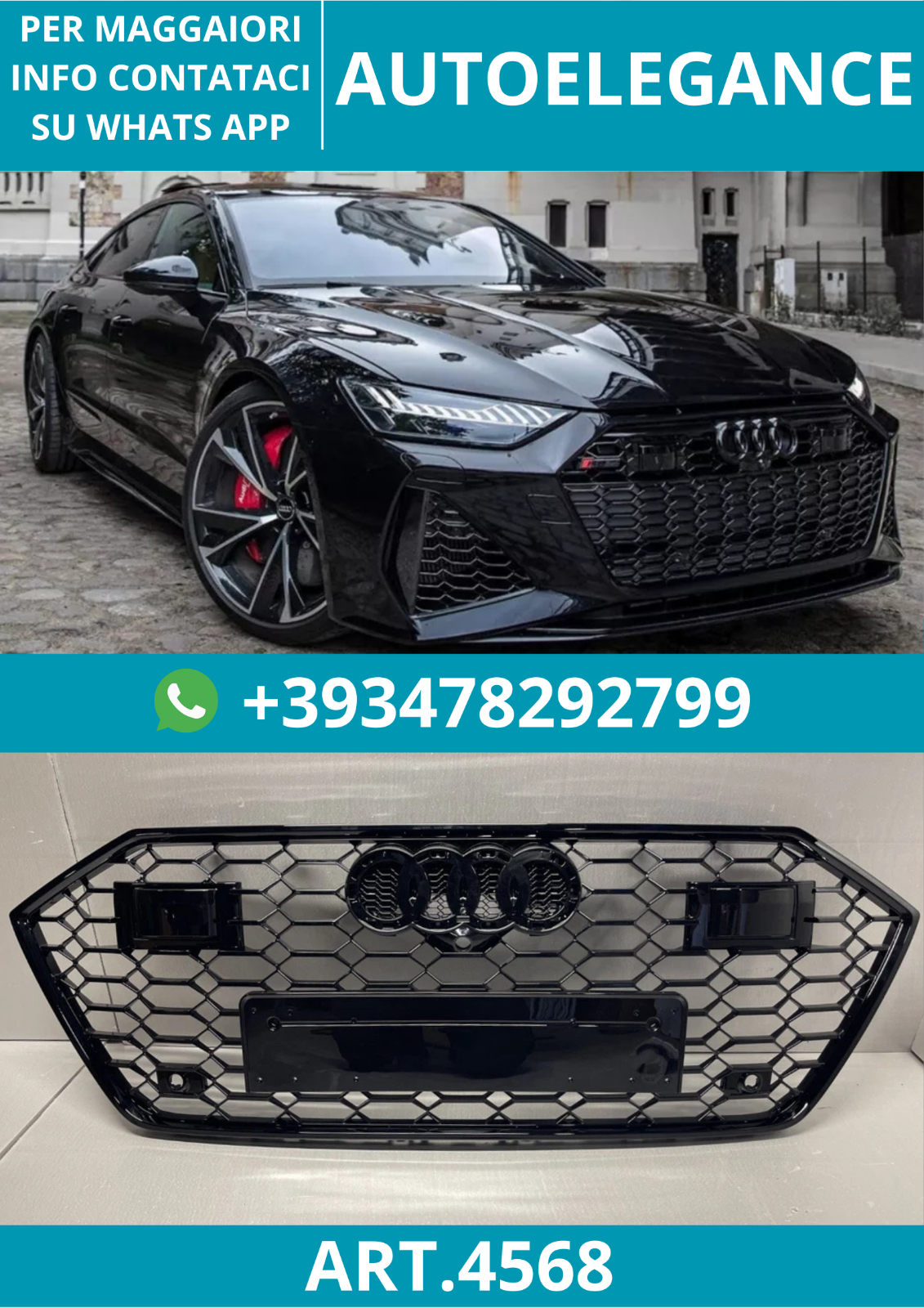 ART.4568 GRIGLIA ANTERIORE NIDO D’APE STILE RS7 NERA PER AUDI A7 C8 4K 2018+