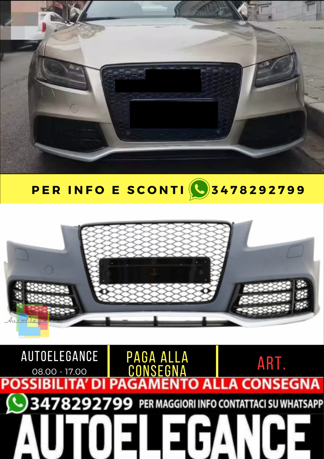 1045350 PARAURTI ANTERIORE ADATTO PER AUDI A5 2007-2011 LOOK SPORT NERO