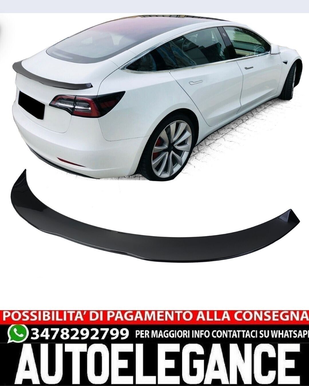 SPOILER GEEIGNET F&Uuml;R TESLA MODEL 3 2017+, SPORTLICHER LOOK, DESIGN SCHWARZGL&Auml;NZE
