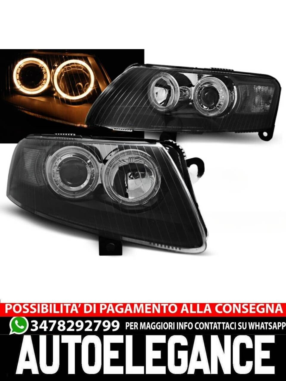 Faros Delanteros Angel Eyes Negro para Audi A6 C6 04.04-08
