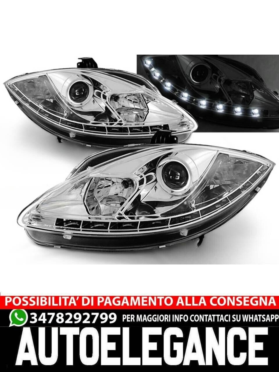 Scheinwerfer Vorne True DRL Verchromt f&uuml;r Seat Leon Altea 09-12