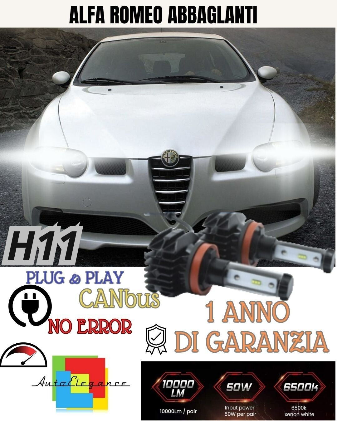 ??KIT FULL LED ?ALFA 147? PRE-RESTYLING ABBAGLIANTI H7 6000K 9800 LUMEN CANBUS??