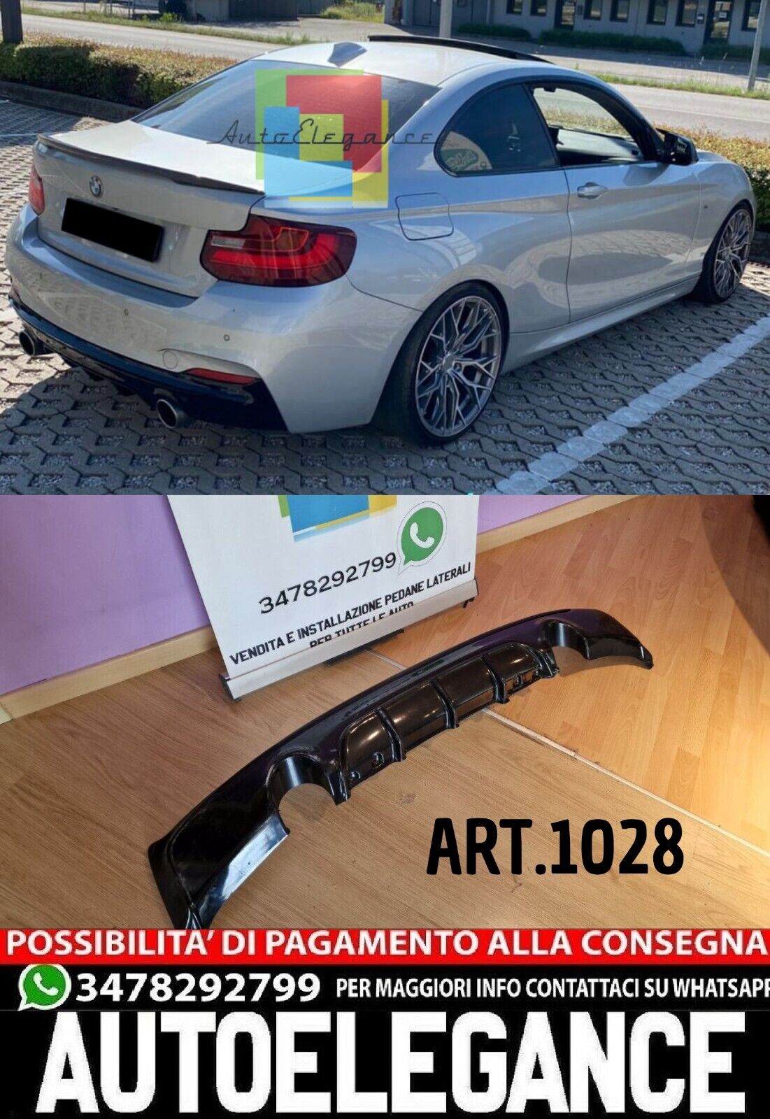 DIFFUSOR GEEIGNET F&Uuml;R BMW 2ER F22 F23 MSPORT GLOSS BLACK 1+1