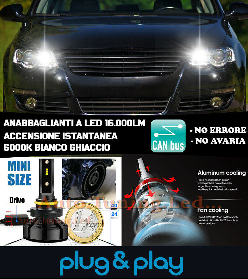 VW PASSAT B6 LAMPADE ABBAGLIANTI LED 16.000LUMEN CAMBUS