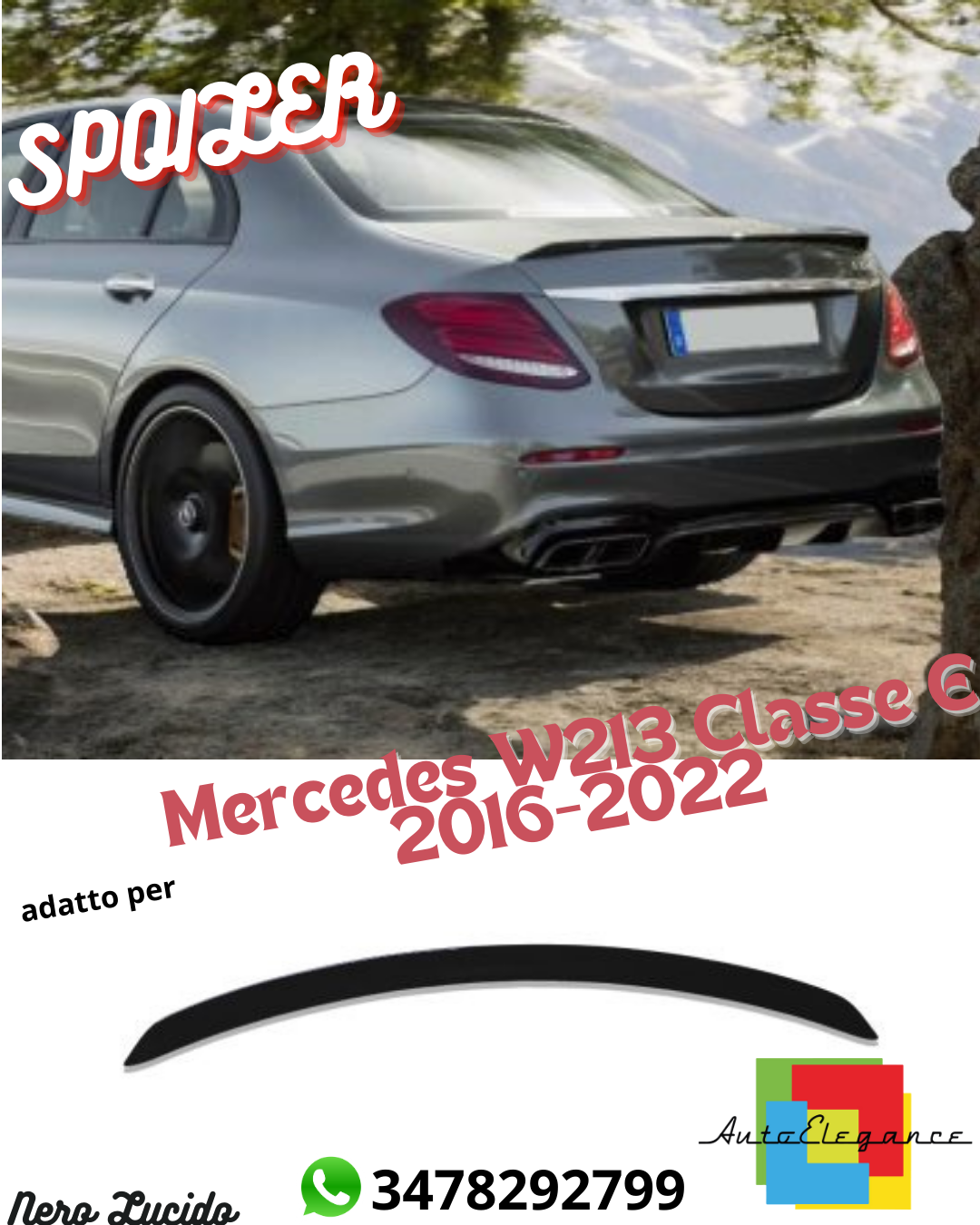 SPOILER POSTERIORE ADATTO PER Mercedes W213 Classe E 2016-2022 NERO LUCIDO