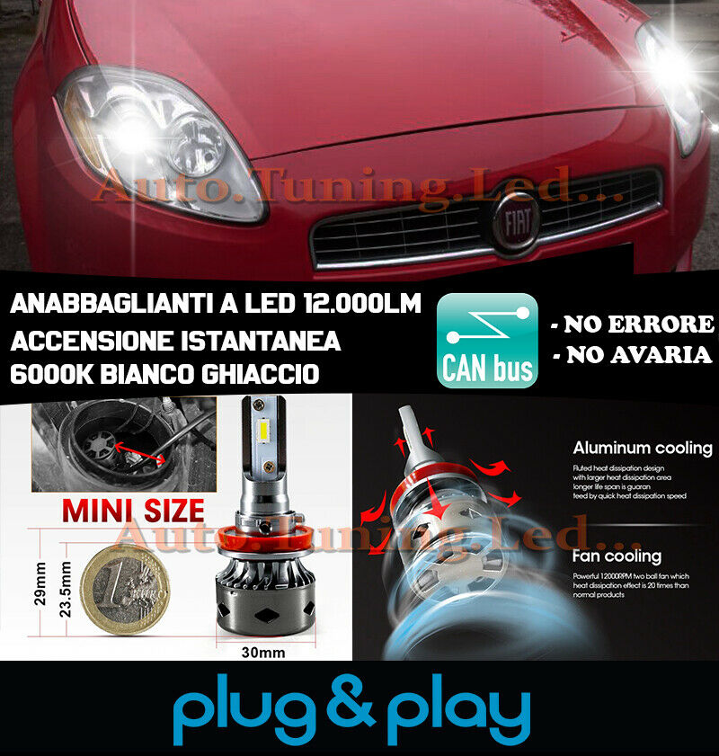 LAMPADE ANABBAGLIANTI LED FIAT BRAVO ISTANTANEO NO AVARIA 12.000LM