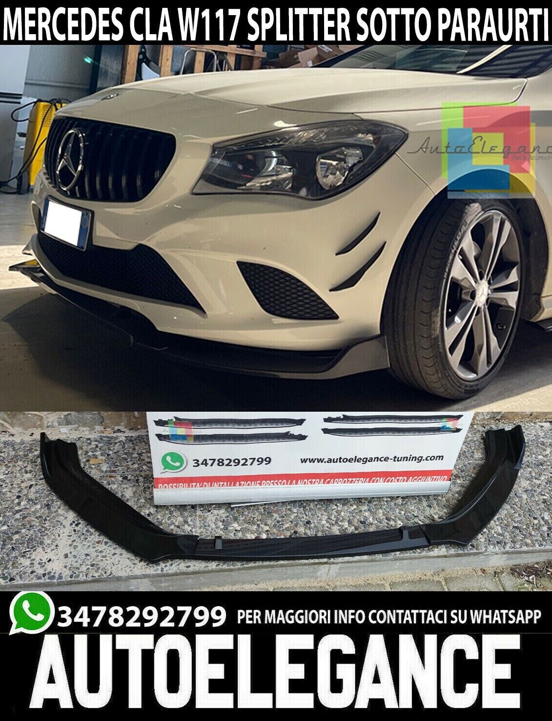 BAJO PARACHOQUES MERCEDES CLA W117 X117 W176 SPLITTER DELANTERO ABS NEGRO