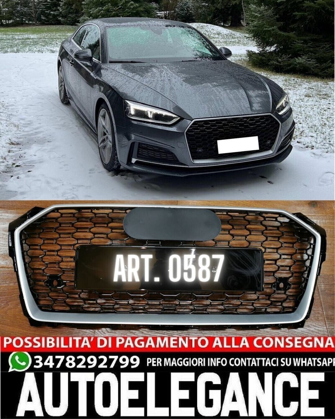 0587 VORDERGRILL AUDI A5 F5 2016+ S5 RS5 WABENMUSTER SATINIERT