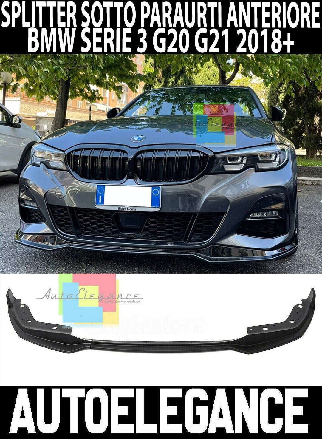 BMW SERIE 3 G20 M SPORT PARE-CHOCS AVANT SPLITTER SPOILER ABS NOIR BRILLANT.