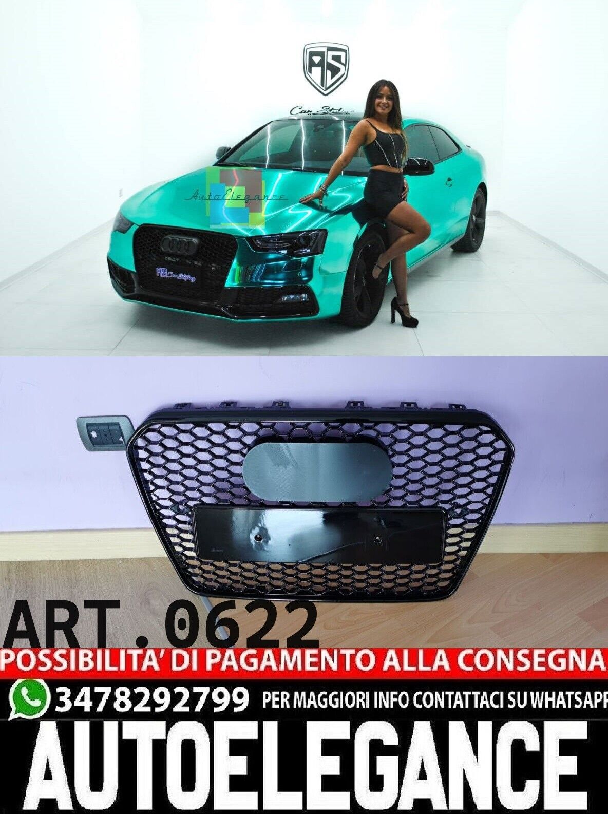 GRIGLIA ADATTA PER AUDI A5 2012-2015 LOOK RS5 NERA DESIGN SPORTIVO