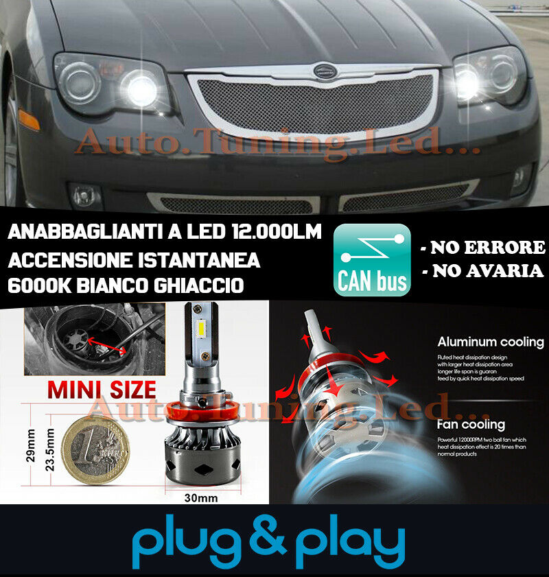LAMPADE ABBAGLIANTI LED CHRYSLER CROSSFIRE 6000K 12.000LUMEN CAMBUS