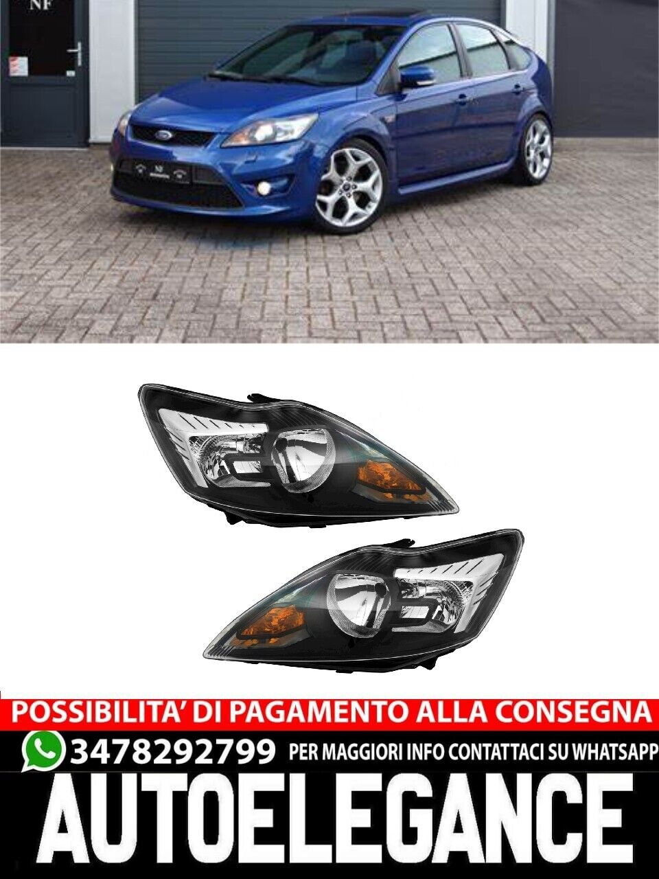Set fari per Ford Focus MK2 Facelift 2008- Motore alogeno H1 H7 LWR