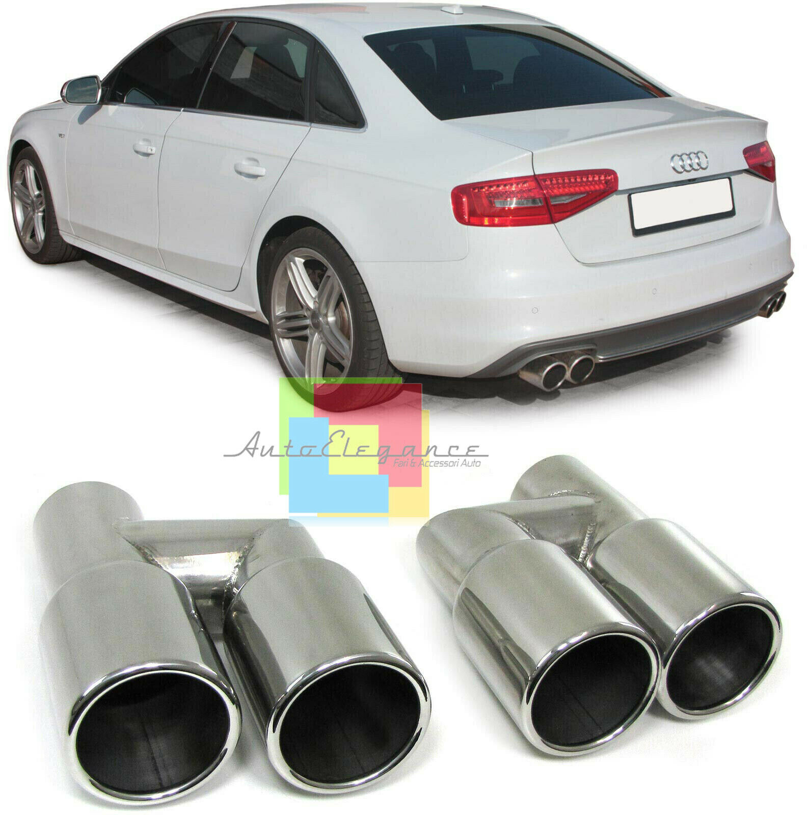 AUDI A4 B8 8K 2007-2015 COPPIA TERMINALI DOPPIO SCARICO ACCIAIO INOX